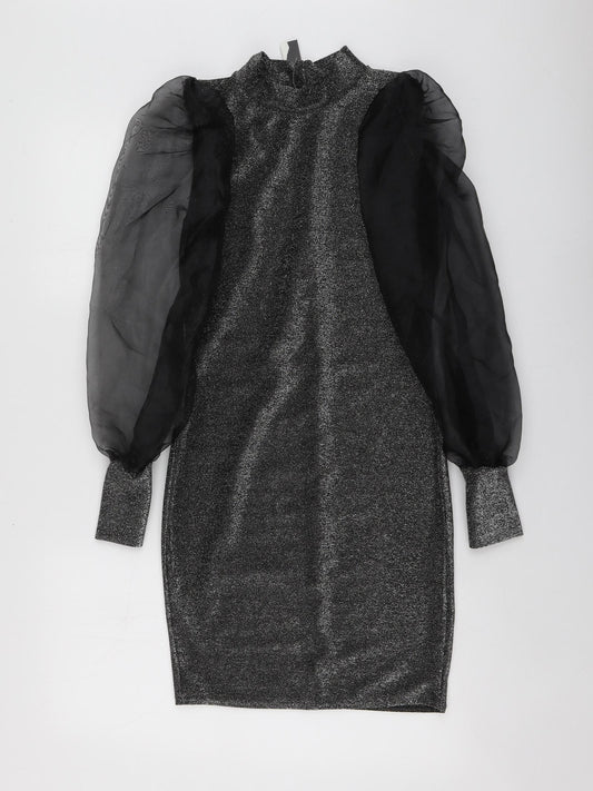 Ayanapa Womens Silver  Polyester A-Line  Size S  High Neck