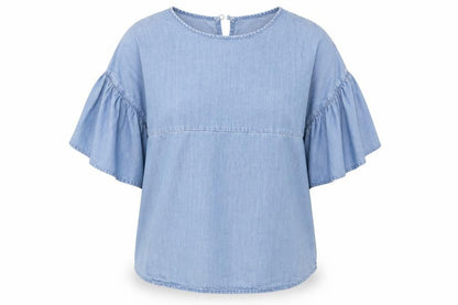 Very Womens Blue Lyocell Basic Blouse Size 10 Round Neck