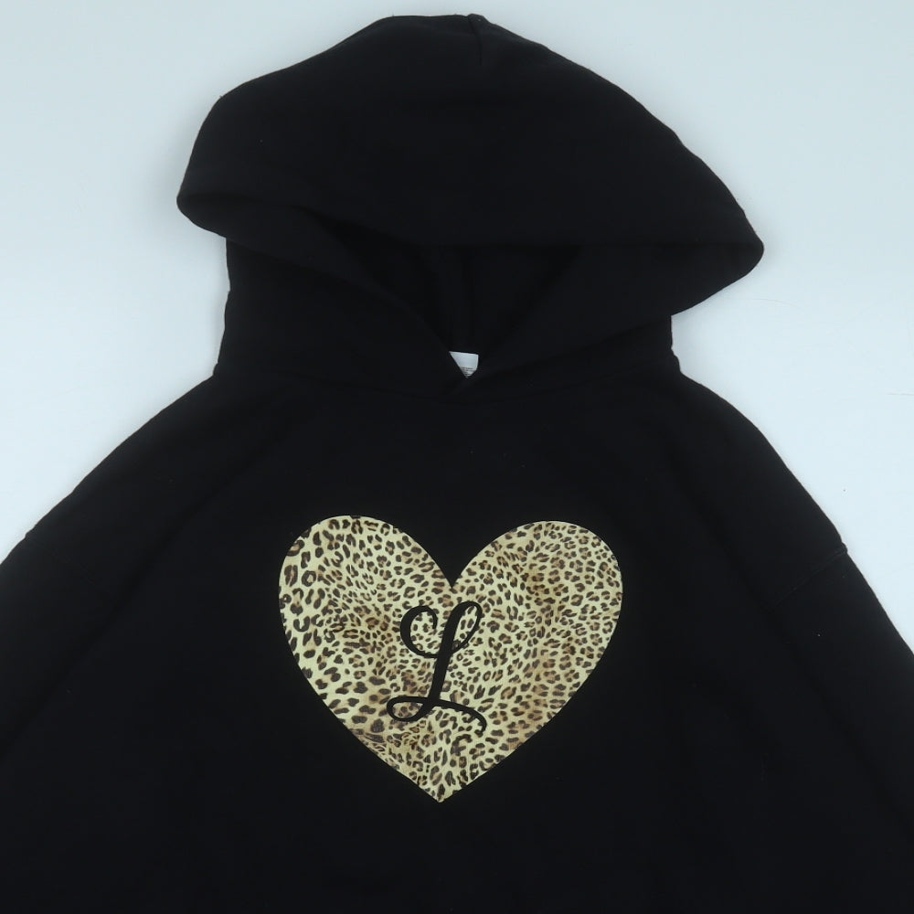 Fruit of the Loom Girls Black  Cotton Pullover Hoodie Size 14-15 Years   - Love Heart