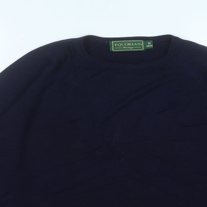 equorian Womens Blue Round Neck  Acrylic Pullover Jumper Size M