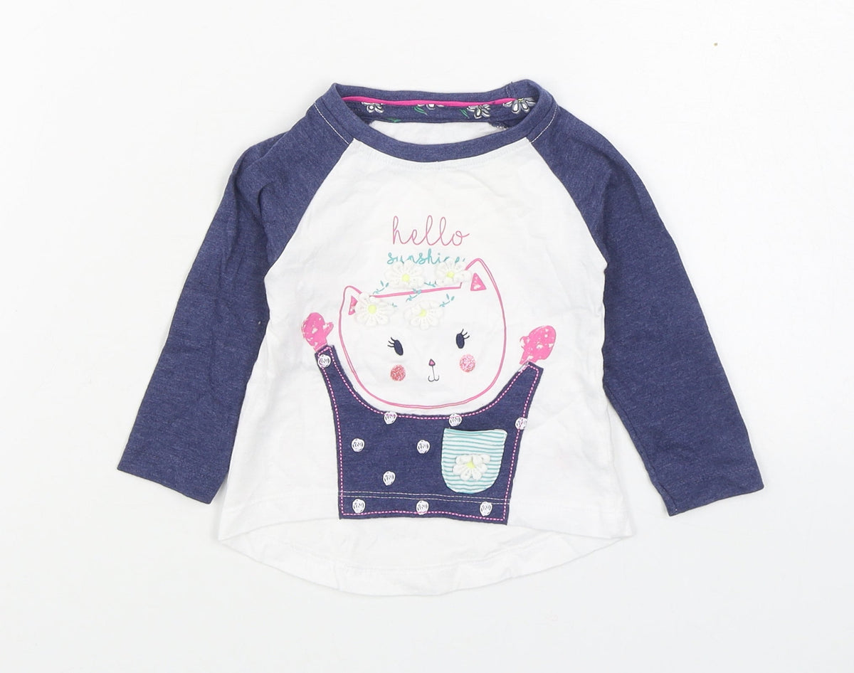 Dunnes Girls White  Cotton Basic T-Shirt Size 6-9 Months Round Neck Pullover