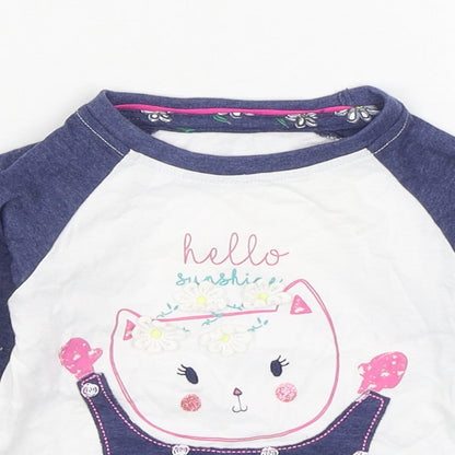 Dunnes Girls White  Cotton Basic T-Shirt Size 6-9 Months Round Neck Pullover