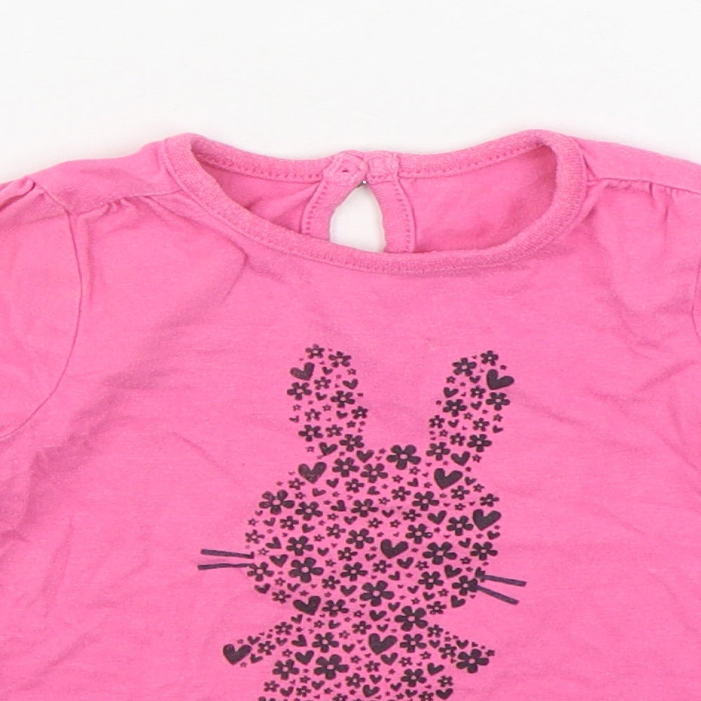 Dunnes Stores Girls Pink  100% Cotton Basic T-Shirt Size 3-6 Months Round Neck Pullover