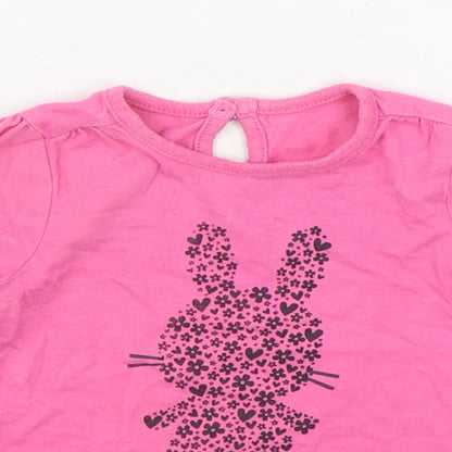 Dunnes Stores Girls Pink  100% Cotton Basic T-Shirt Size 3-6 Months Round Neck Pullover