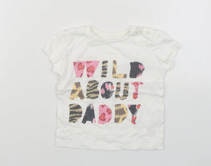 F&F Girls White  100% Cotton Basic T-Shirt Size 3-6 Months Round Neck Pullover