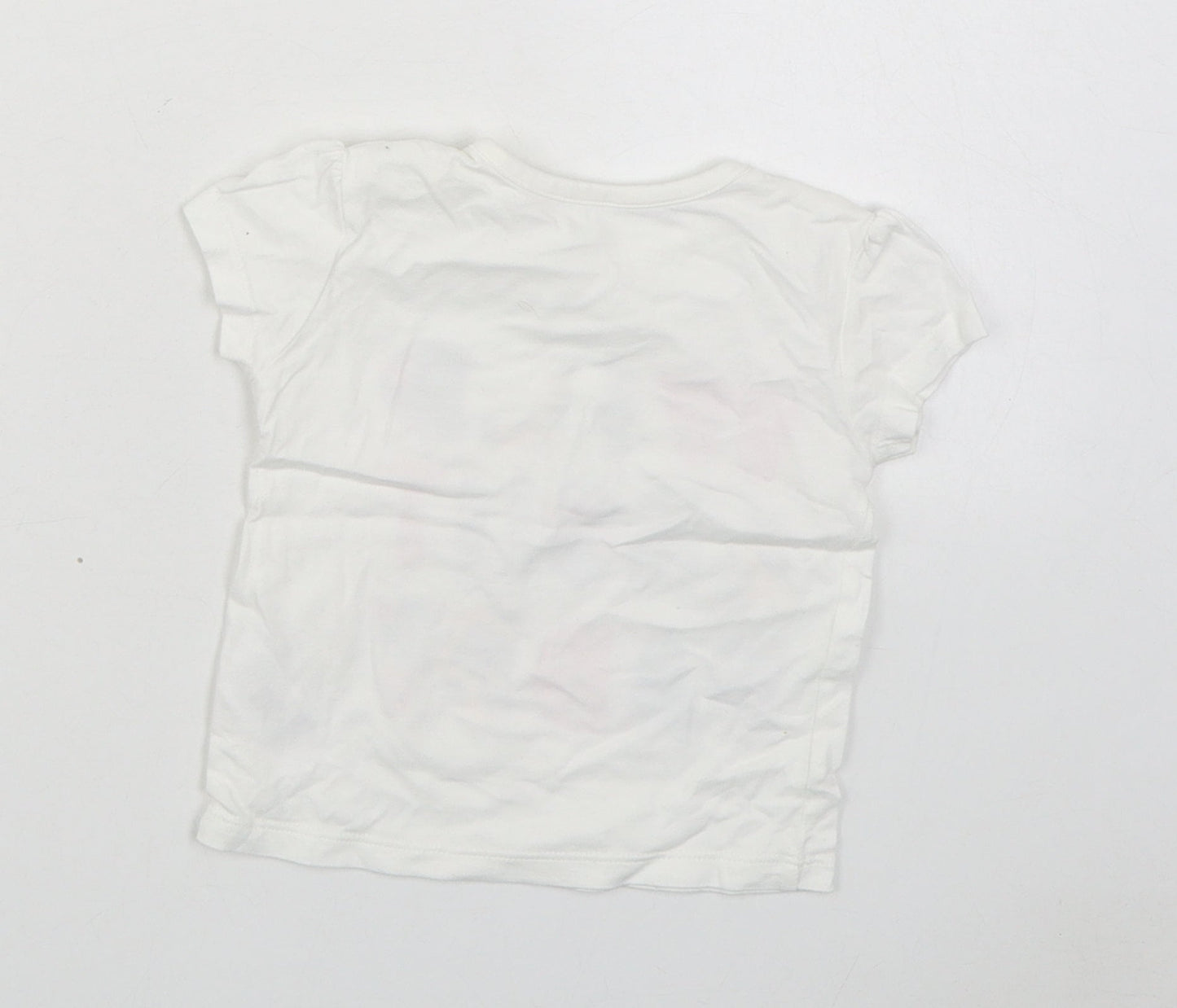 F&F Girls White  100% Cotton Basic T-Shirt Size 3-6 Months Round Neck Pullover