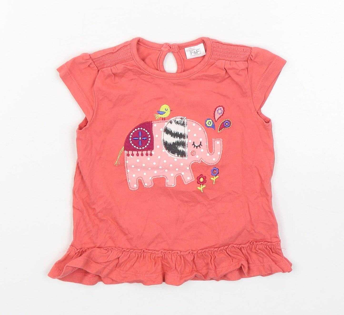 F&F Girls Orange  100% Cotton Basic T-Shirt Size 6-9 Months Round Neck Pullover
