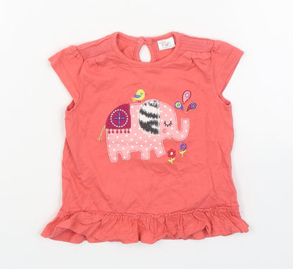 F&F Girls Orange  100% Cotton Basic T-Shirt Size 6-9 Months Round Neck Pullover