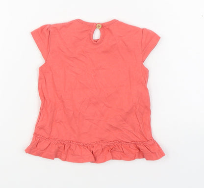 F&F Girls Orange  100% Cotton Basic T-Shirt Size 6-9 Months Round Neck Pullover