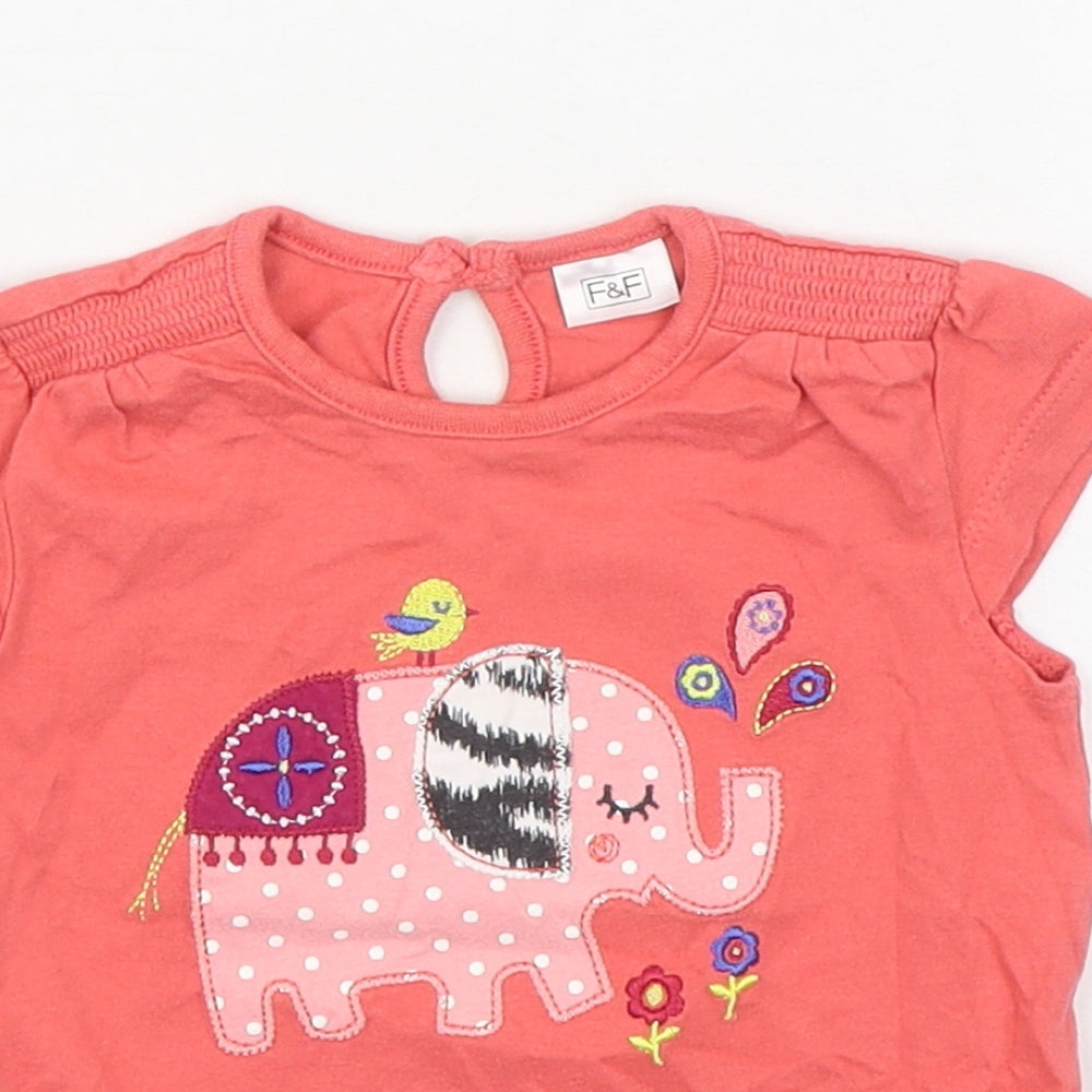 F&F Girls Orange  100% Cotton Basic T-Shirt Size 6-9 Months Round Neck Pullover