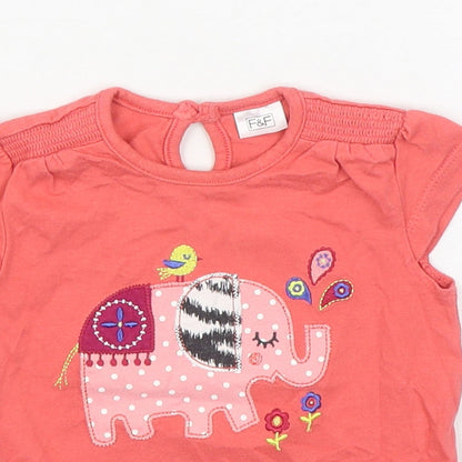 F&F Girls Orange  100% Cotton Basic T-Shirt Size 6-9 Months Round Neck Pullover