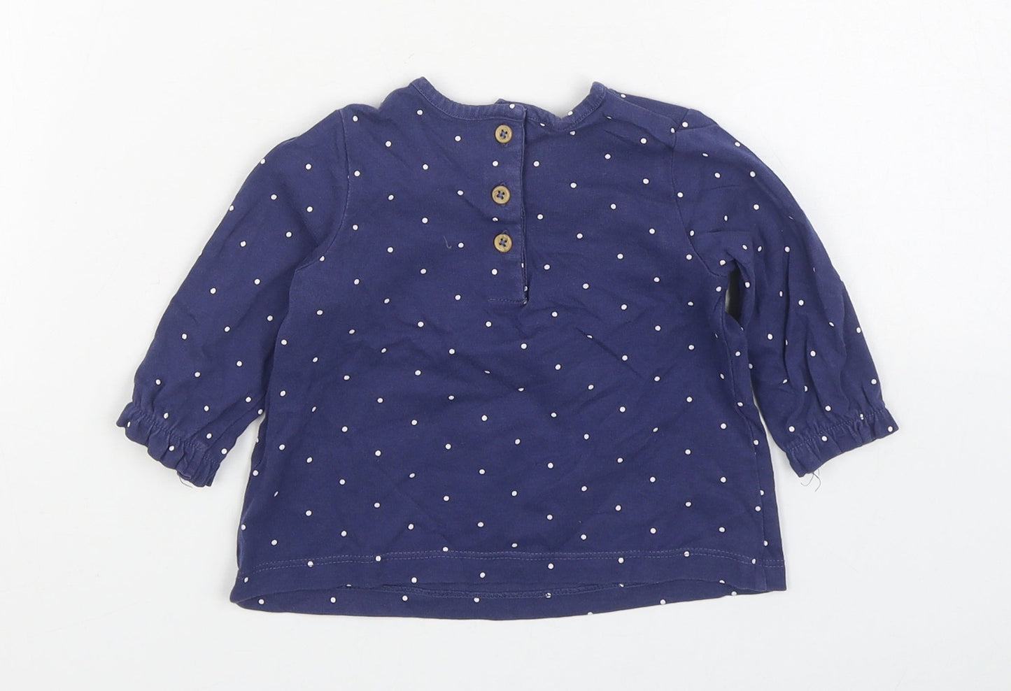 Marks and Spencer Girls Blue Polka Dot 100% Cotton Basic T-Shirt Size 3-6 Months Round Neck Pullover