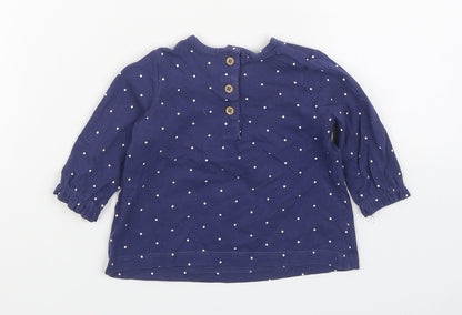 Marks and Spencer Girls Blue Polka Dot 100% Cotton Basic T-Shirt Size 3-6 Months Round Neck Pullover