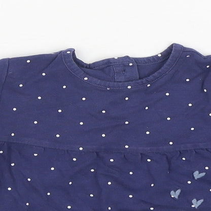 Marks and Spencer Girls Blue Polka Dot 100% Cotton Basic T-Shirt Size 3-6 Months Round Neck Pullover