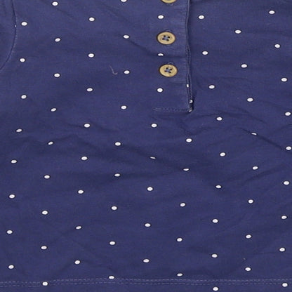 Marks and Spencer Girls Blue Polka Dot 100% Cotton Basic T-Shirt Size 3-6 Months Round Neck Pullover