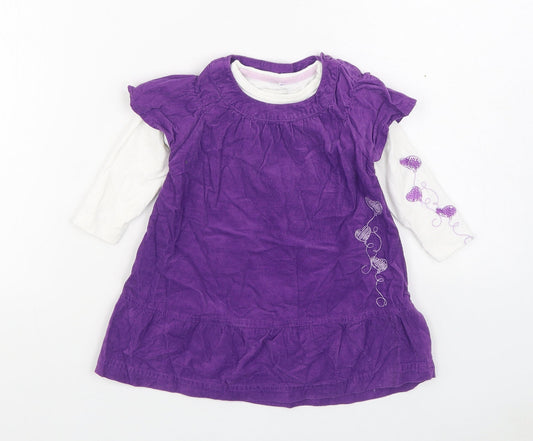 name it Girls Purple  100% Cotton A-Line  Size 6-9 Months  Round Neck Button - 2 Piece set