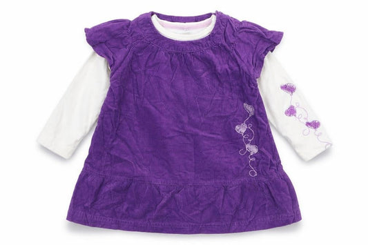 name it Girls Purple  100% Cotton A-Line  Size 6-9 Months  Round Neck Button - 2 Piece set