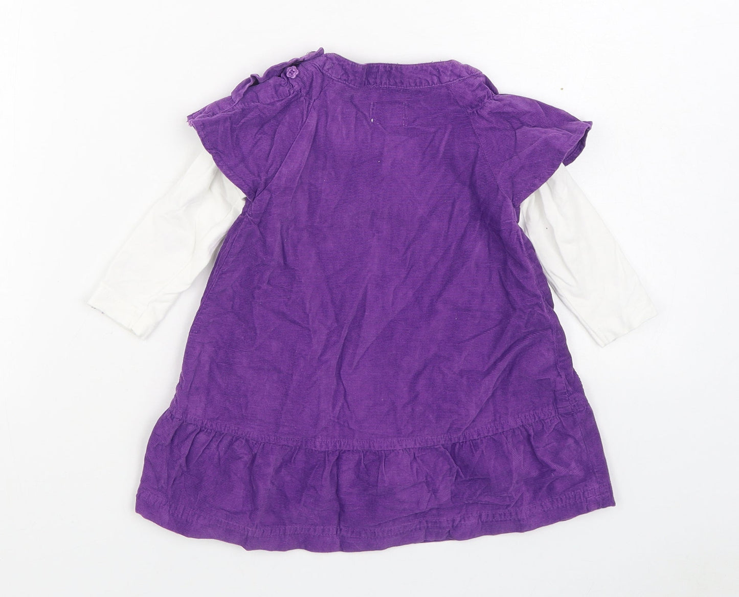 name it Girls Purple  100% Cotton A-Line  Size 6-9 Months  Round Neck Button - 2 Piece set