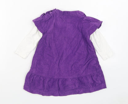name it Girls Purple  100% Cotton A-Line  Size 6-9 Months  Round Neck Button - 2 Piece set