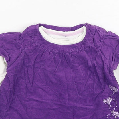 name it Girls Purple  100% Cotton A-Line  Size 6-9 Months  Round Neck Button - 2 Piece set