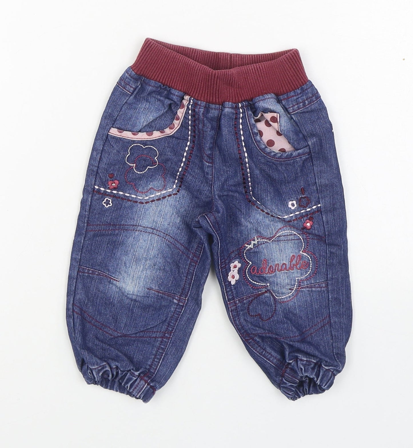 Dunnes Stores Boys Blue  Cotton Jogger Trousers Size 6-9 Months