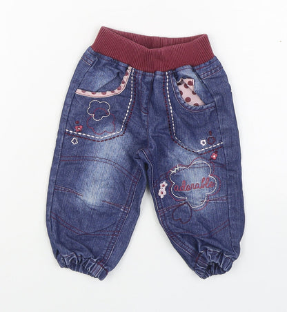 Dunnes Stores Boys Blue  Cotton Jogger Trousers Size 6-9 Months