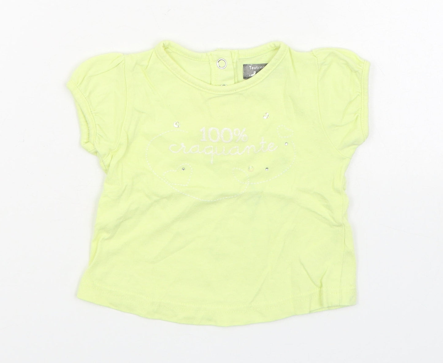 Tout Compte Fait Girls Yellow  100% Cotton Basic T-Shirt Size 6-9 Months Round Neck Pullover