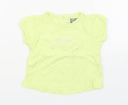 Tout Compte Fait Girls Yellow  100% Cotton Basic T-Shirt Size 6-9 Months Round Neck Pullover