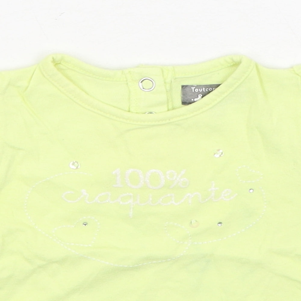 Tout Compte Fait Girls Yellow  100% Cotton Basic T-Shirt Size 6-9 Months Round Neck Pullover