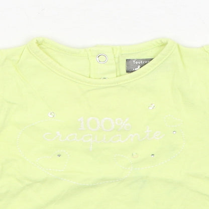 Tout Compte Fait Girls Yellow  100% Cotton Basic T-Shirt Size 6-9 Months Round Neck Pullover