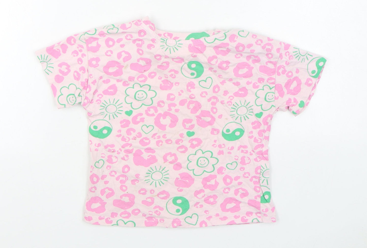 NEXT Girls Pink Animal Print 100% Cotton Basic T-Shirt Size 4 Years Round Neck Pullover