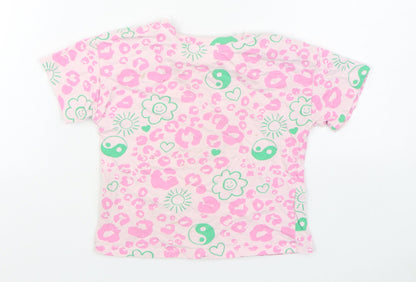 NEXT Girls Pink Animal Print 100% Cotton Basic T-Shirt Size 4 Years Round Neck Pullover