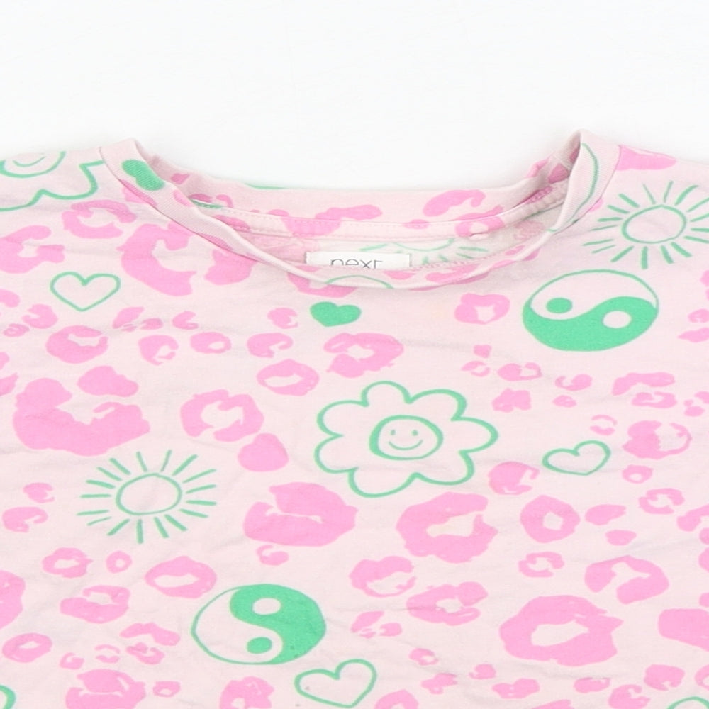 NEXT Girls Pink Animal Print 100% Cotton Basic T-Shirt Size 4 Years Round Neck Pullover