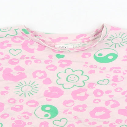 NEXT Girls Pink Animal Print 100% Cotton Basic T-Shirt Size 4 Years Round Neck Pullover