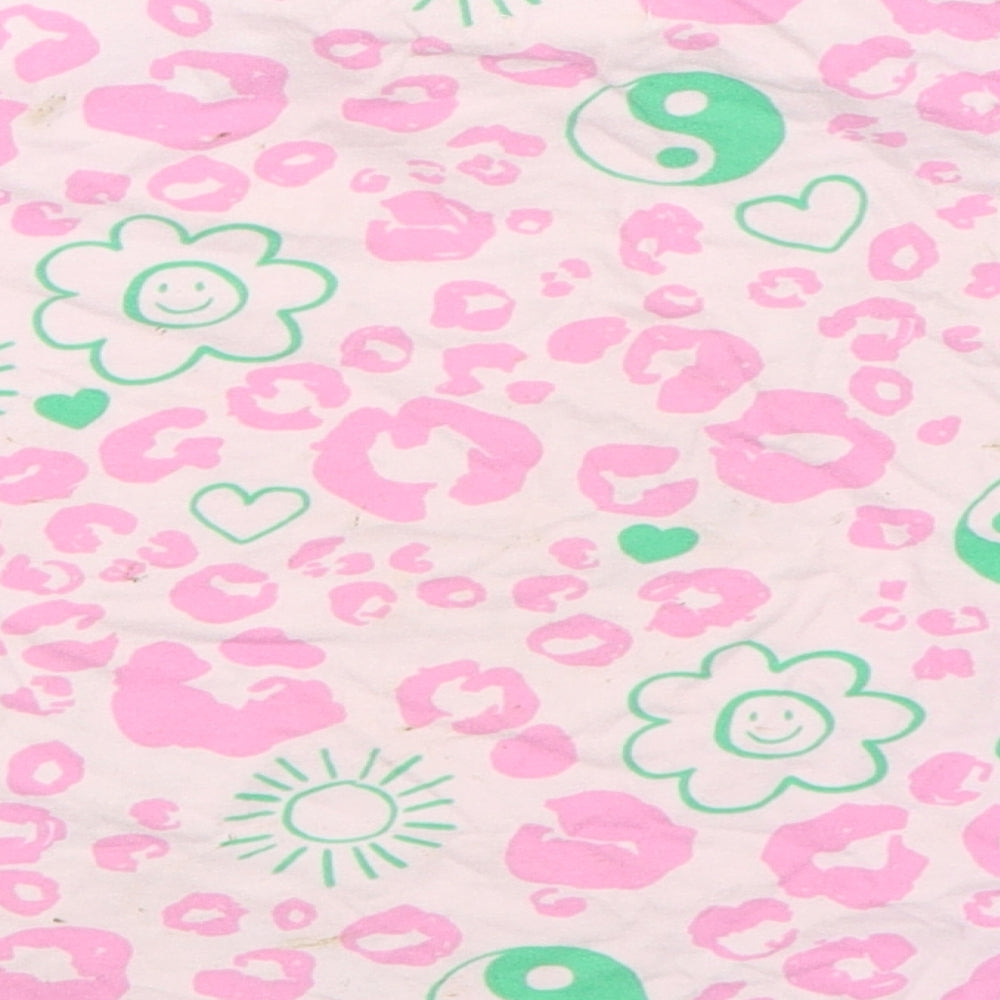 NEXT Girls Pink Animal Print 100% Cotton Basic T-Shirt Size 4 Years Round Neck Pullover