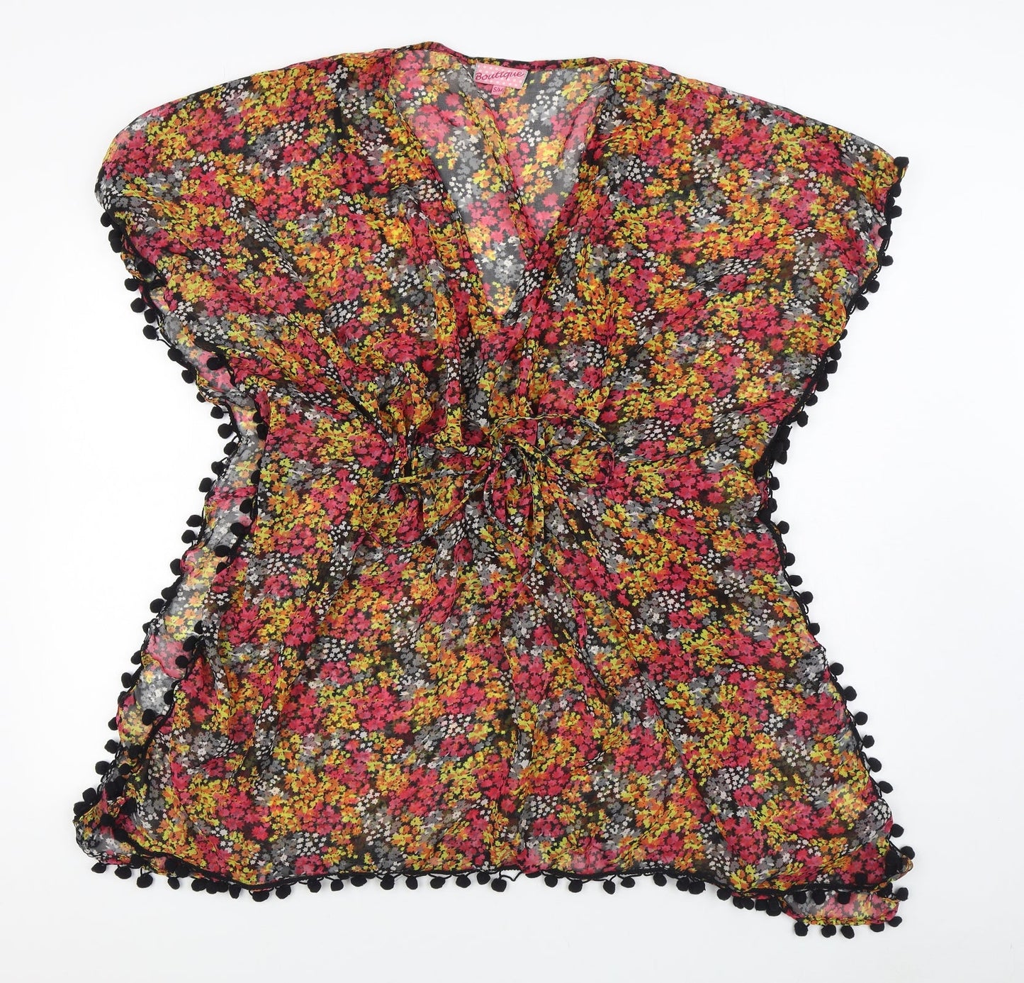 Boutique Womens Multicoloured Floral Polyester Wrap Dress  Size S  V-Neck Tie - Beach cover