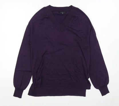 F&F Womens Purple V-Neck  Acrylic Pullover Jumper Size 6