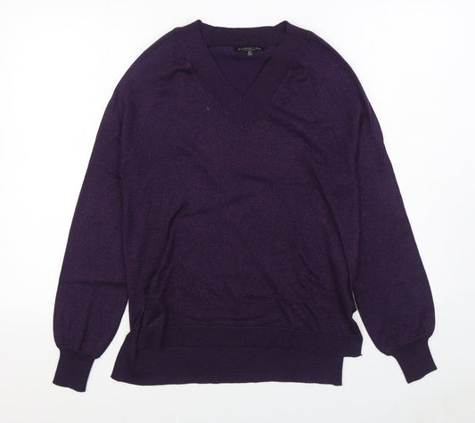 F&F Womens Purple V-Neck  Acrylic Pullover Jumper Size 6