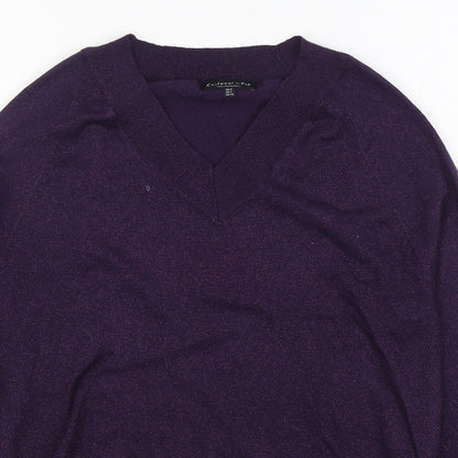 F&F Womens Purple V-Neck  Acrylic Pullover Jumper Size 6
