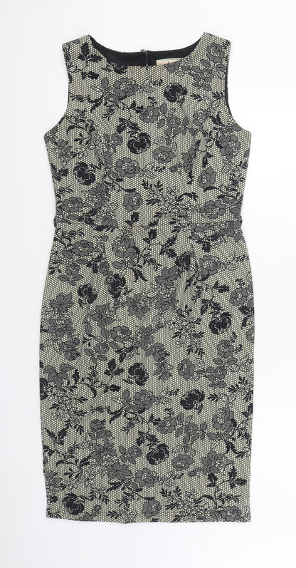 Dorothy Perkins Womens Black Geometric Polyester Sheath  Size 12  Boat Neck Button