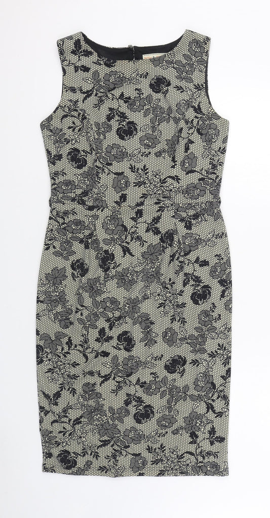 Dorothy Perkins Womens Black Geometric Polyester Sheath  Size 12  Boat Neck Button