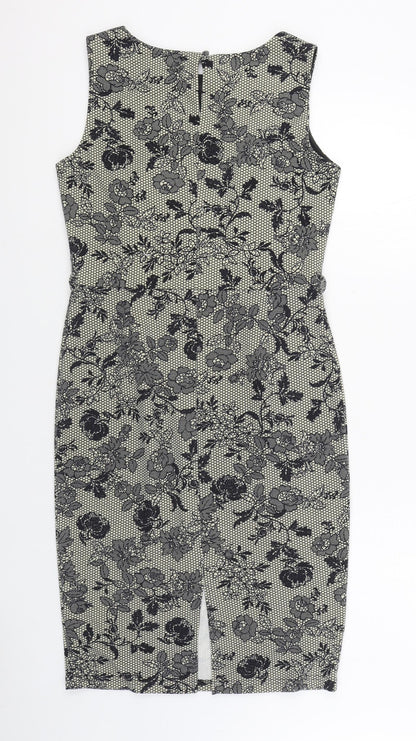 Dorothy Perkins Womens Black Geometric Polyester Sheath  Size 12  Boat Neck Button