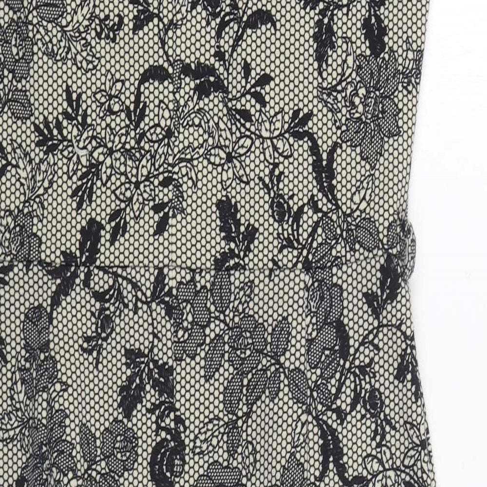 Dorothy Perkins Womens Black Geometric Polyester Sheath  Size 12  Boat Neck Button
