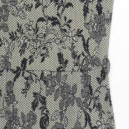 Dorothy Perkins Womens Black Geometric Polyester Sheath  Size 12  Boat Neck Button