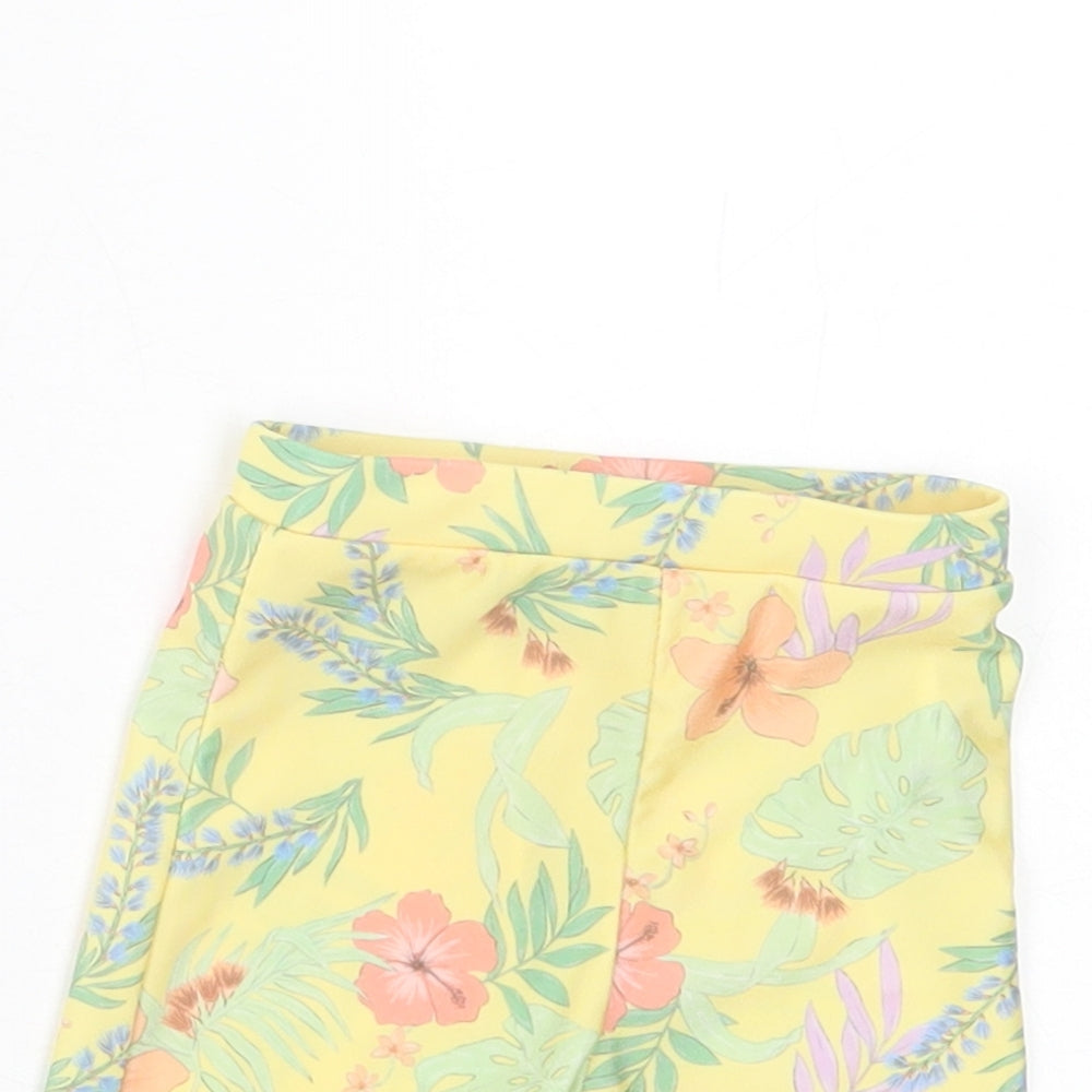 Primark Girls Yellow Floral Polyester Cropped Trousers Size 6-9 Months  Pullover