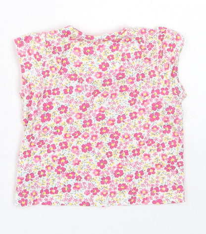 Mothercare Girls Pink Floral Cotton Basic T-Shirt Size 3-6 Months Crew Neck Pullover