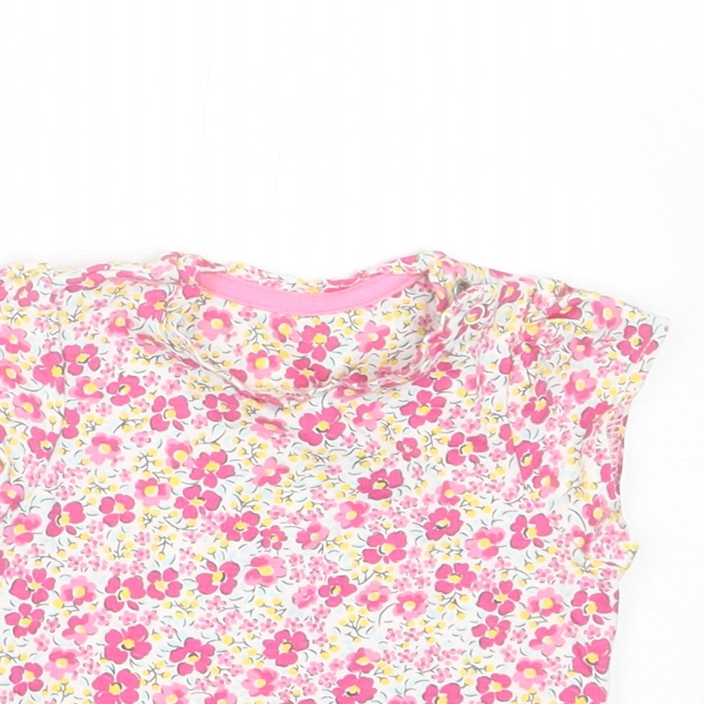 Mothercare Girls Pink Floral Cotton Basic T-Shirt Size 3-6 Months Crew Neck Pullover