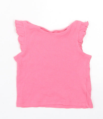 Primark Girls Pink  Cotton Basic T-Shirt Size 9-12 Months Crew Neck Pullover