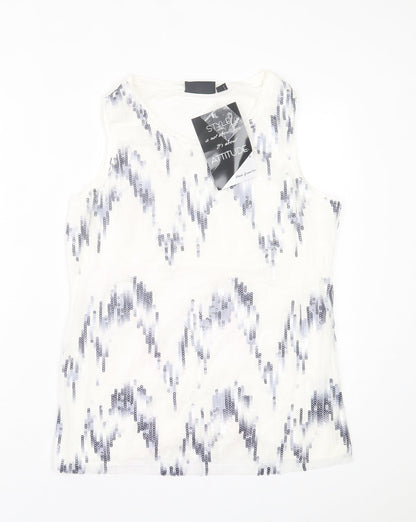 Attitude by Renee Womens White Geometric Polyester Basic Tank Size S Scoop Neck