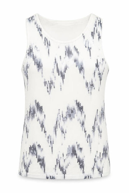 Attitude by Renee Womens White Geometric Polyester Basic Tank Size S Scoop Neck